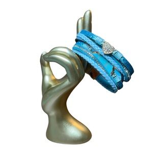 Dyed Howlite, Tiffany Blue & Gold Tone Strappy Leather Bracelet